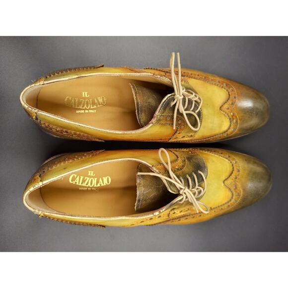 Men\'s Italian Leather Il Calzolaio Wing Tip Dress Shoes - Vero Cuoio - size 45
